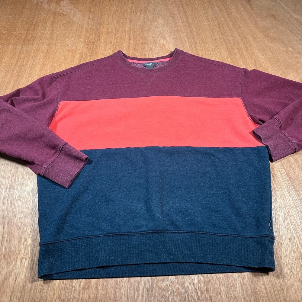 Eddie Bauer Sweatshirt Women Medium Multi Color Block Fleece Crew Neck Pullover